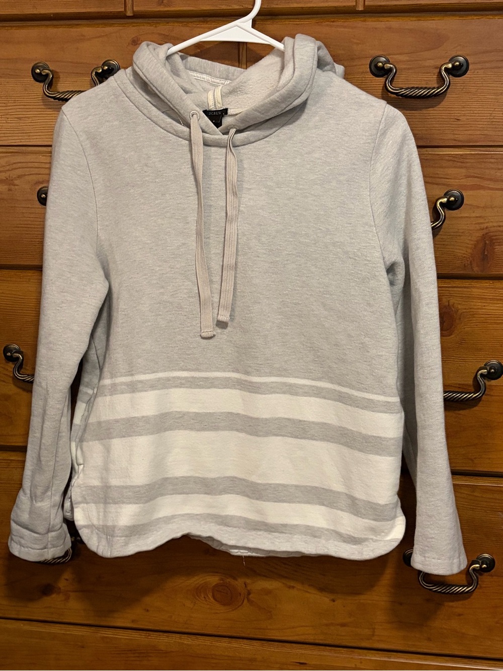 J. Crew Light Gray and White Striped Hooded Sweatshirt